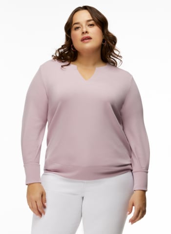 Split Neck Sweatshirt, Dawn Pink 