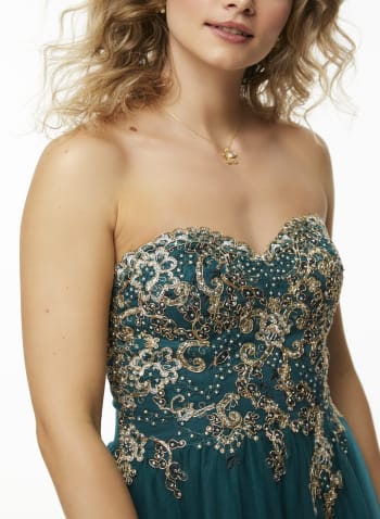 Embellished Corset Detail Gown, Petro Blue 