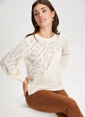 Shimmer Detail Long Sleeve Top, Ivory