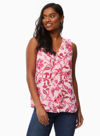 Floral Motif Ruffle Detail Blouse, Assorted