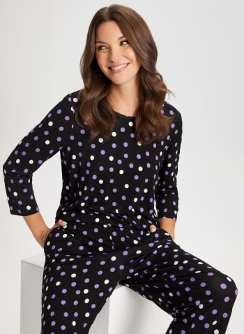 Polka Dot Print Pyjama Top, Black Pattern