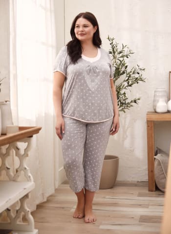 Petal Print Pyjama Set, Grey Pattern