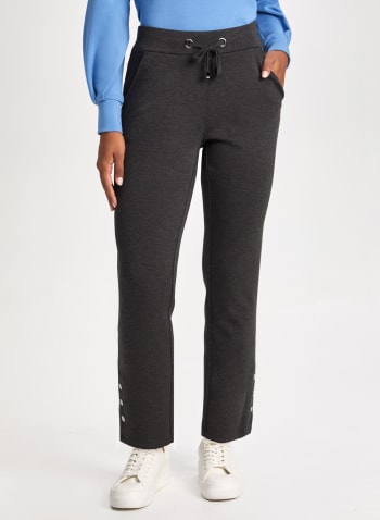 Button Detail Pull-On Pants, Charcoal Mix