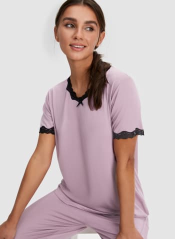 Lace Trim Pyjama Set, Purple