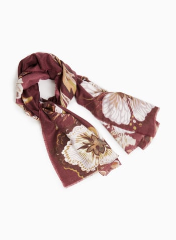 Floral Print Scarf, Ruby Red