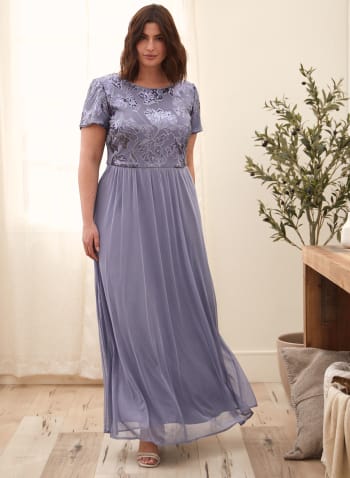 Short Sleeve Sequin Dress, Blue