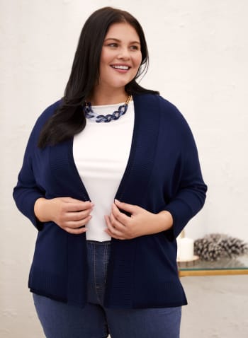 Open Front Knit Cardigan, Blue