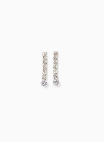 Crystal Dangle Earrings, Silver