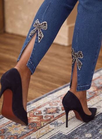 Embellished Bow Detail Jeans, Blue