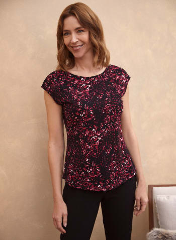 Abstract Floral Print Top, Pink