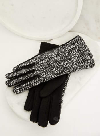 Two-Tone Tweed Gloves, Black