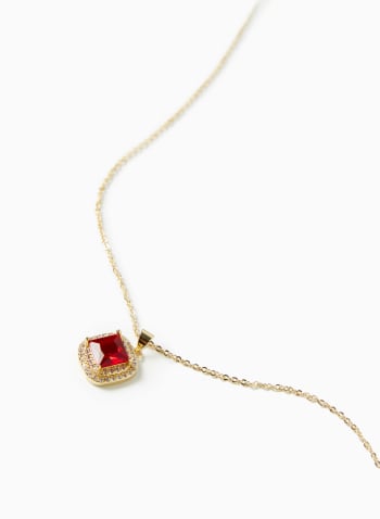 Faceted Stone Double Border Necklace, Red Pattern
