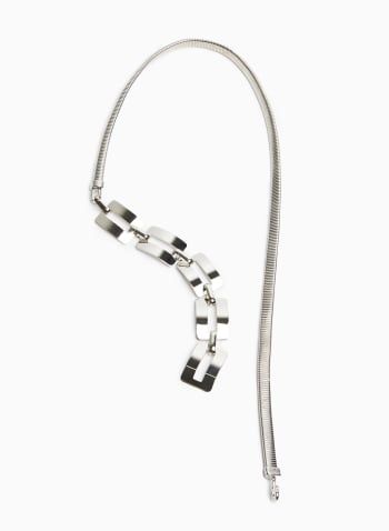Rectangular Link Stretch Chain Belt, Silver