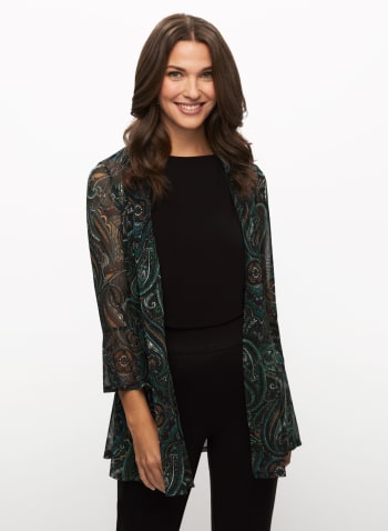 Paisley Print Open Front Top, Green Pattern