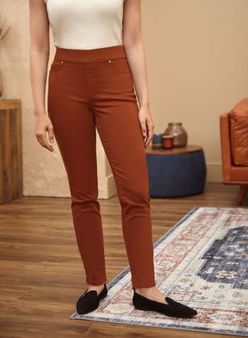 Pull-On Straight Leg Jeans, Brown
