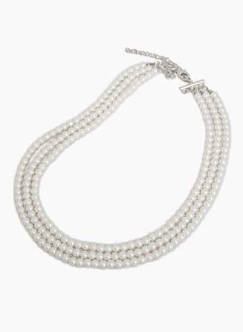 Triple Row Pearl Necklace, Off White