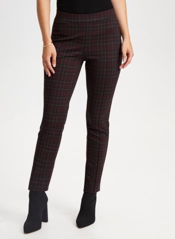 Pull-On Plaid Motif Pants, Red Pattern