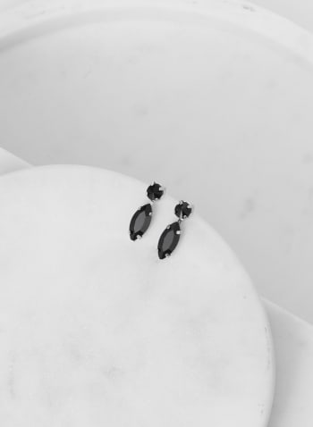 Boucles d'oreilles à pierres ovale et ronde, Noir