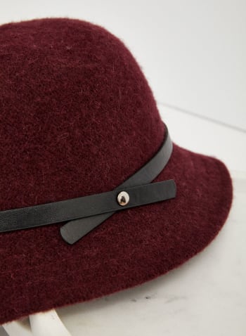 Vegan Leather Trim Cloche Hat, Red