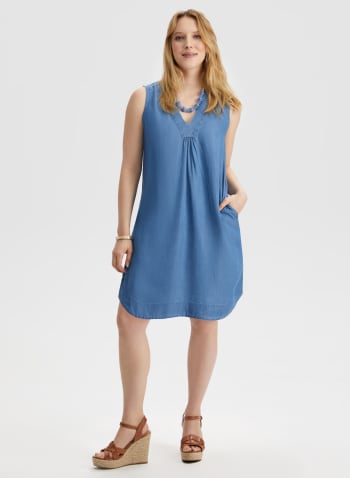 Sleeveless V-Neck Dress, Indigo Blue