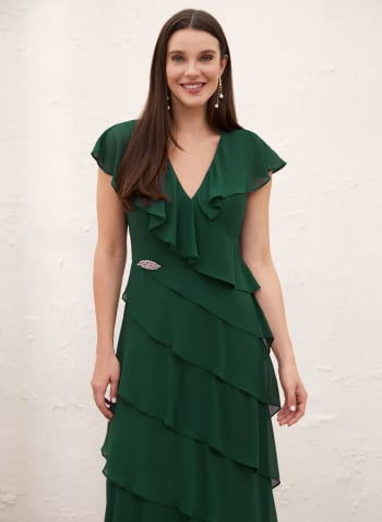 Asymmetric Tiered Dress, Medium Green