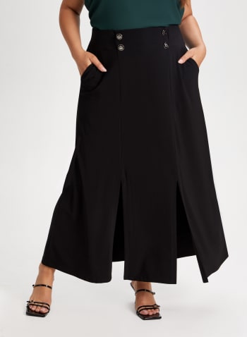 Pull-On Button Detail Skirt, Black