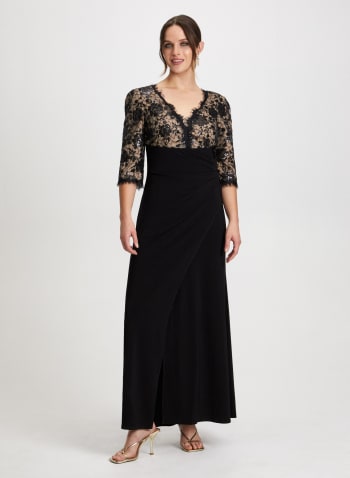 Scallop Neckline Lace Dress, Black