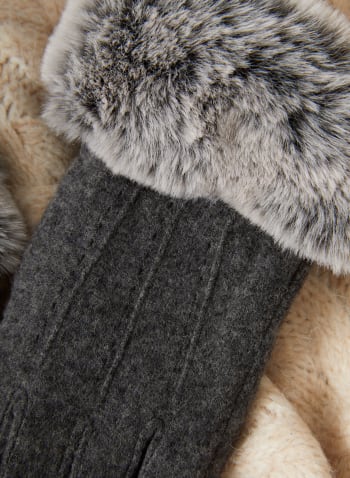 Faux Fur Gloves, Grey