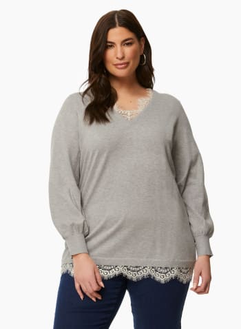 Lace Detail Fooler Sweater, Light Grey Mix