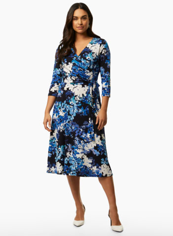 Floral Print Wrap Midi Dress, Blue