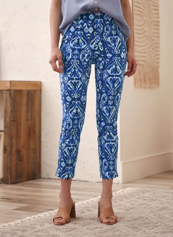Abstract Paisley Print Pull-On Pants, Blue
