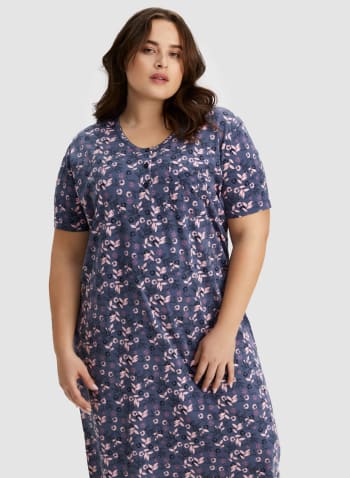 Floral Print Nightgown, Blue Pattern