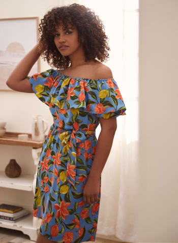 Tropical Floral Print Dress, Orange Pattern