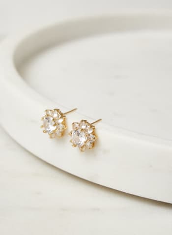 Crystal Flower Earrings, Gold