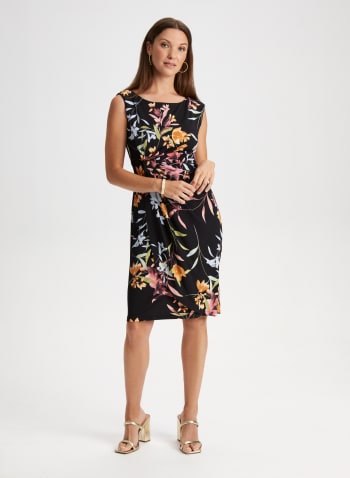 Floral Print Cap Sleeve Dress, Black Pattern