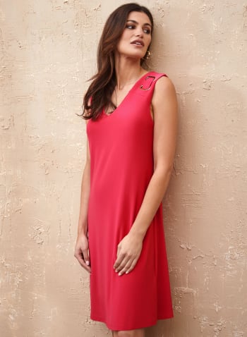 Shoulder Detail Sleeveless Dress, Fuschia Rose