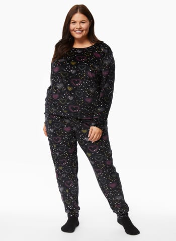 Printed Velour Pyjama Set, Black Pattern