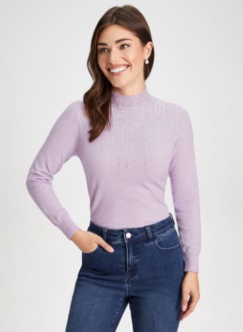 Rhinestone Mock Neck Sweater, Orchid Purple