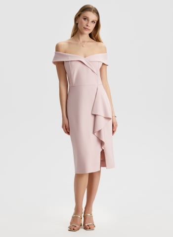 Bardot Neck Ruffle Detail Dress, Potpourri Pink