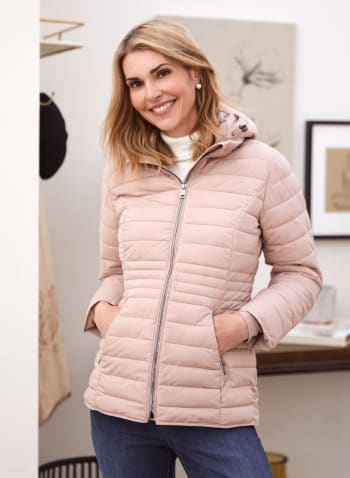 Recycled Quilted Vegan Down Coat, Dusty Pink