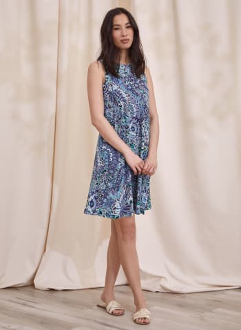 Sleeveless Paisley Print Dress, Blue Pattern