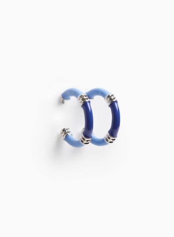 Silver Metallic Detail Hoop Earrings, Royal Blue