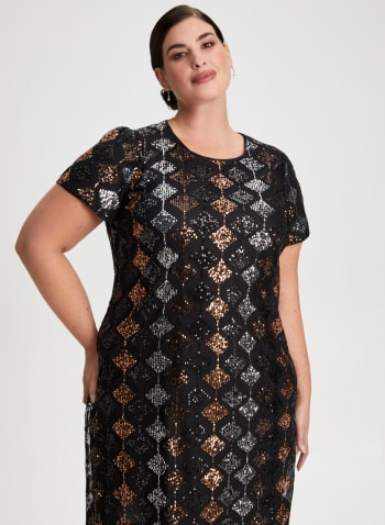 Diamond Motif Sequin Dress, Black Pattern