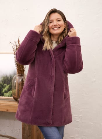 Reversible Faux Fur Coat, Purple