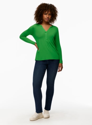 3/4 Sleeve Button Detail Top, Kelly Green