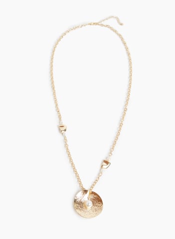 Textured Pearl Detail Pendant Necklace, Gold