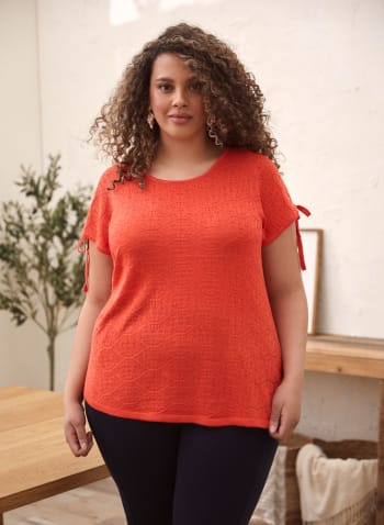 Knot Detail Pointelle Sweater, Poppy Red