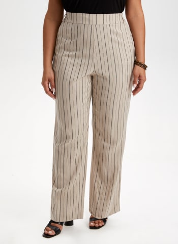 Striped Linen Pull-On Pants, Mushroom Mix