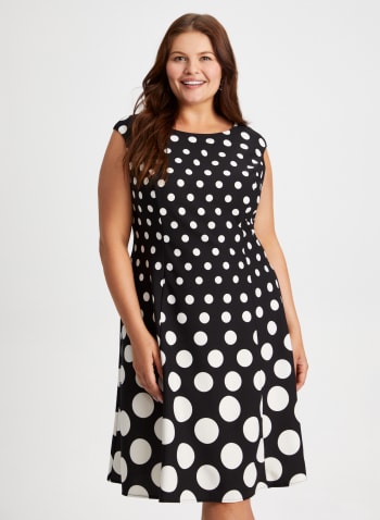 Polka Dot Print Dress, Black & White