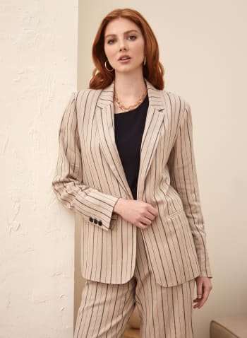 Stripe Print Linen-Blend Jacket, Beige